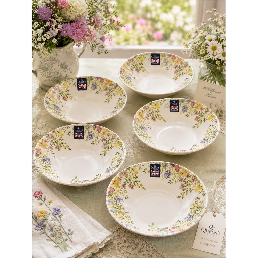 Set of 5 Queen's Wildflower Bloom Pasta Bowls 8" Made in England Churchill
